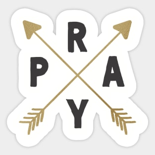 Pray Gold Crossed Arrows Sticker